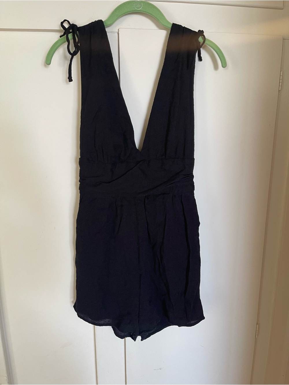 Womans Black Tie-Shoulder One-Piece Romper